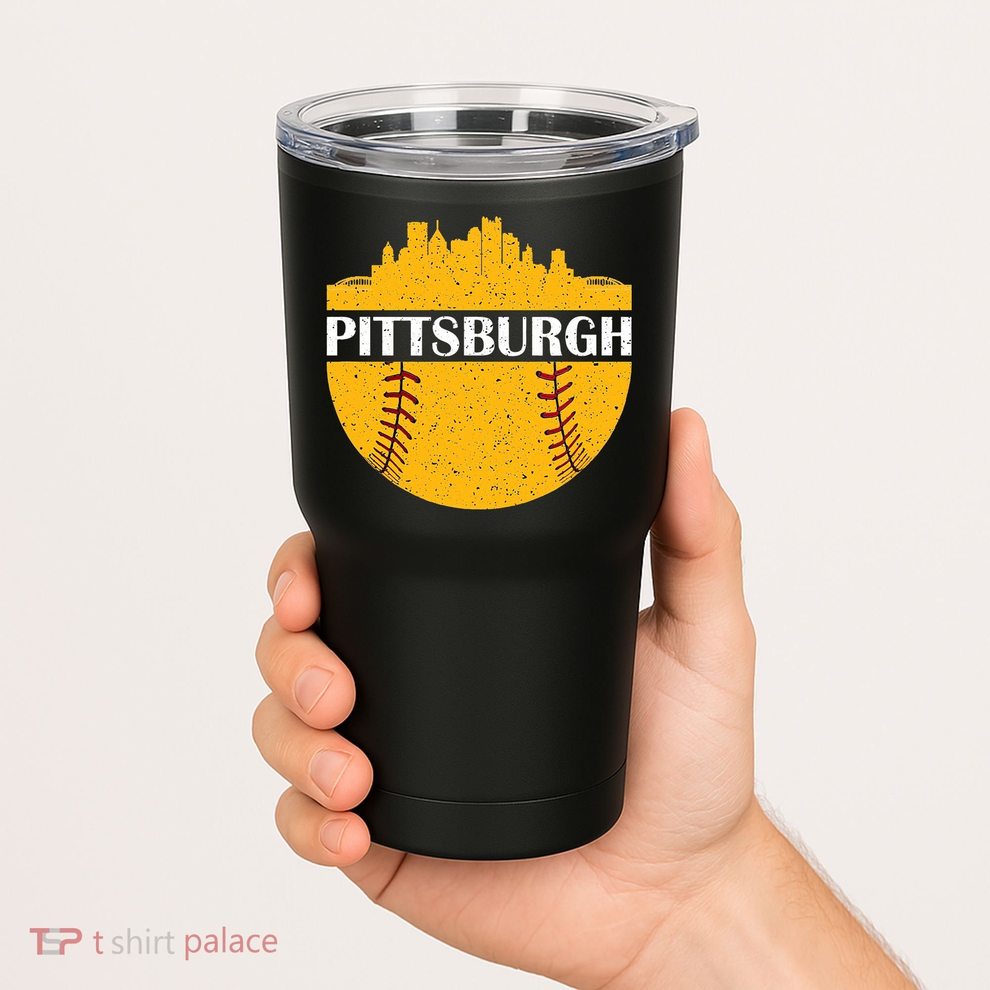 Distressed Novelty Pirate Pittsburgh Baseball Cityscape Tumbler