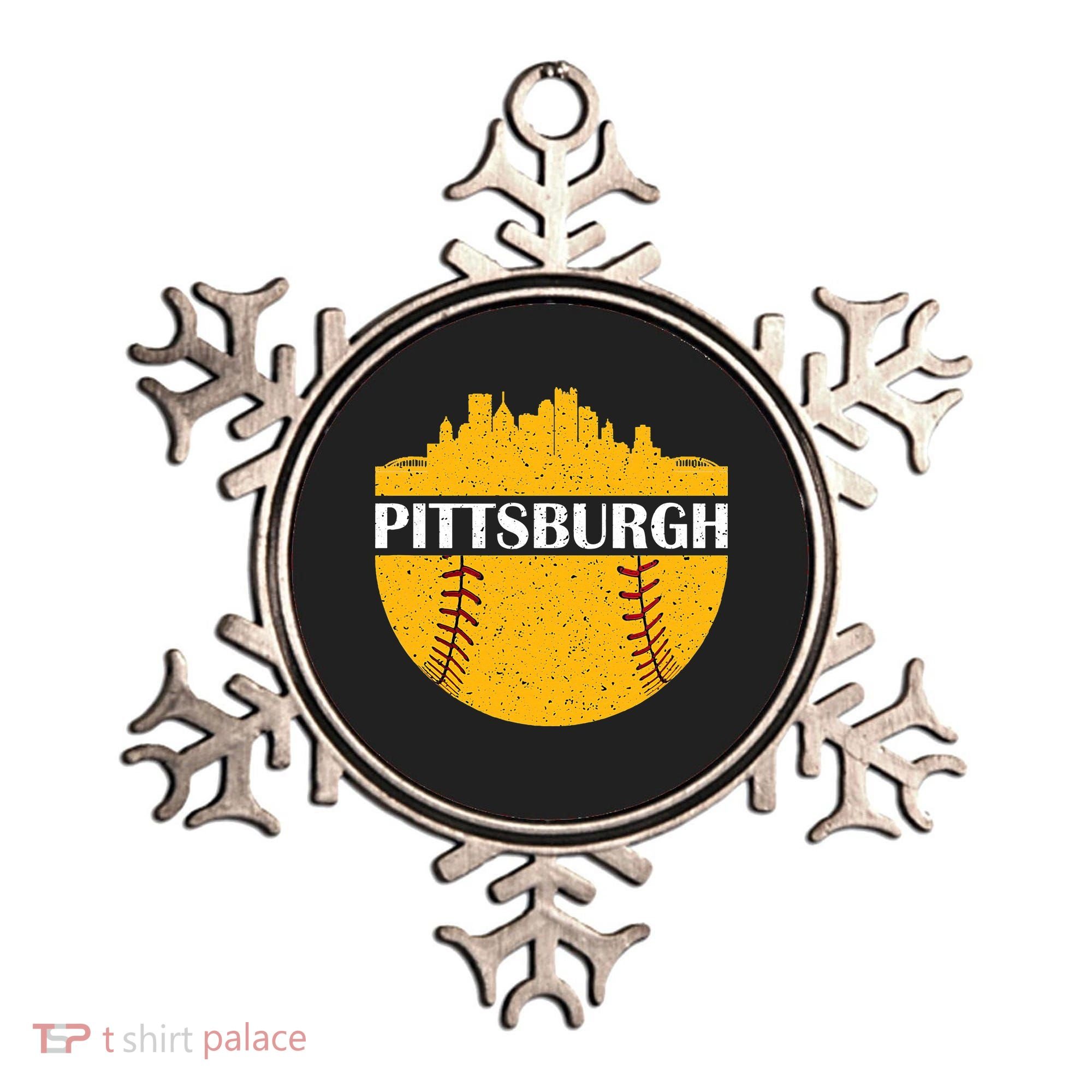 Distressed Novelty Pirate Pittsburgh Baseball Cityscape Ornament