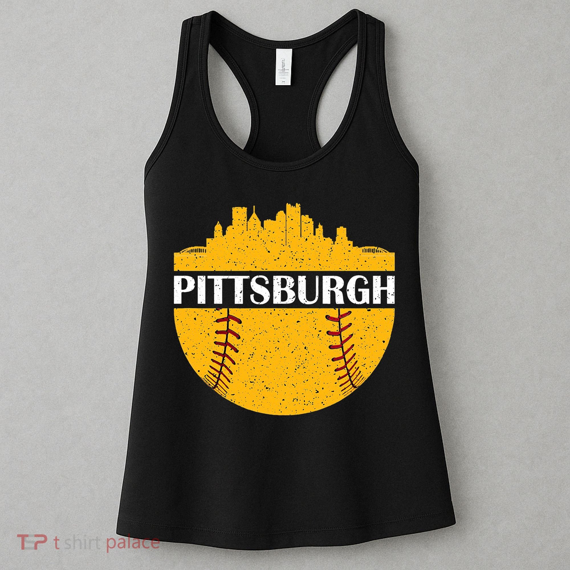 Distressed Novelty Pirate Pittsburgh Baseball Cityscape Women's Tank Top