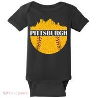 Distressed Novelty Pirate Pittsburgh Baseball Cityscape Baby Bodysuit thumb 0