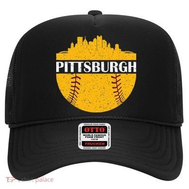 Distressed Novelty Pirate Pittsburgh Baseball Cityscape Hat