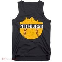 Distressed Novelty Pirate Pittsburgh Baseball Cityscape Tank Top thumb 0