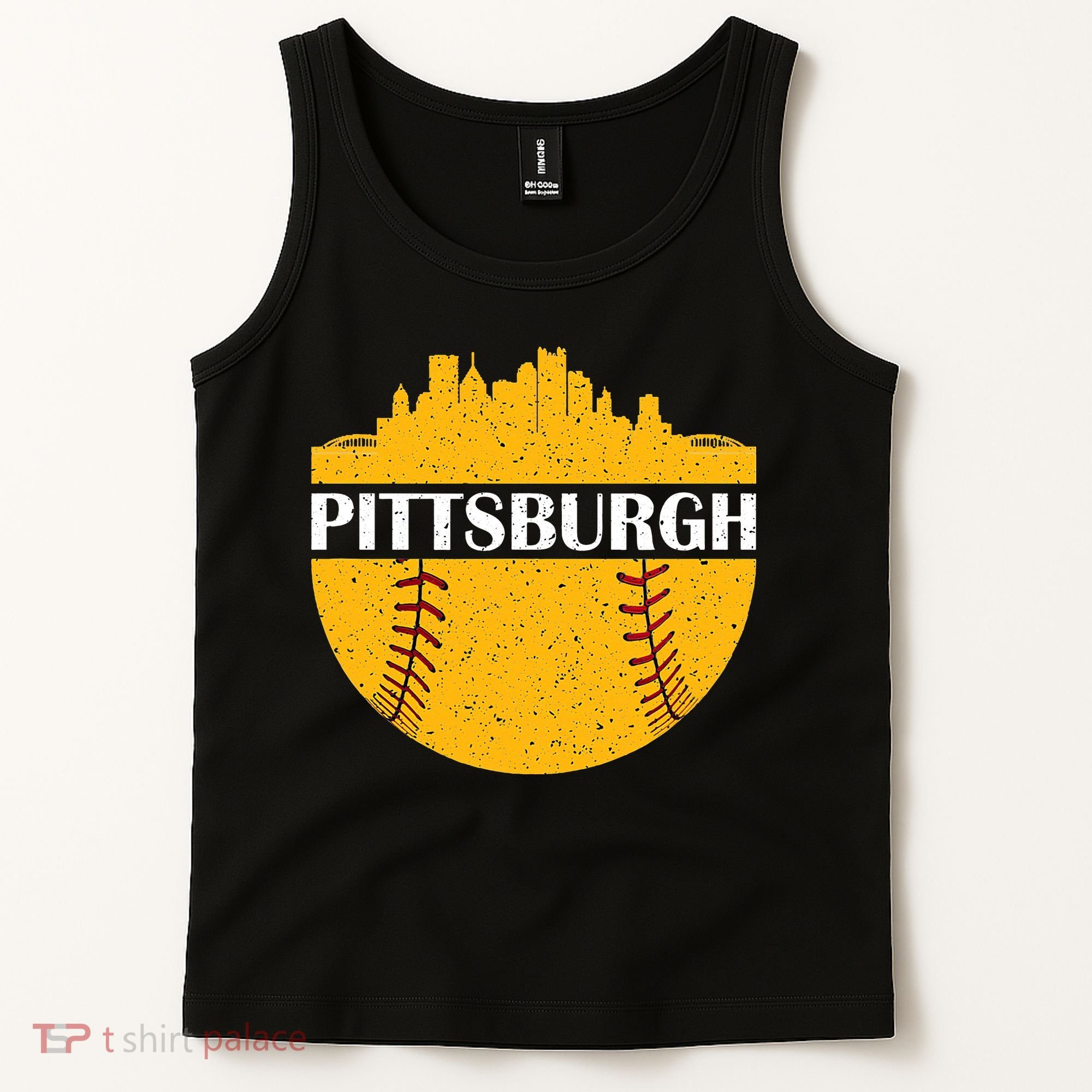 Distressed Novelty Pirate Pittsburgh Baseball Cityscape Tank Top