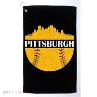 Distressed Novelty Pirate Pittsburgh Baseball Cityscape Golf Towel thumb 0