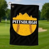 Distressed Novelty Pirate Pittsburgh Baseball Cityscape Golf Towel thumb 1