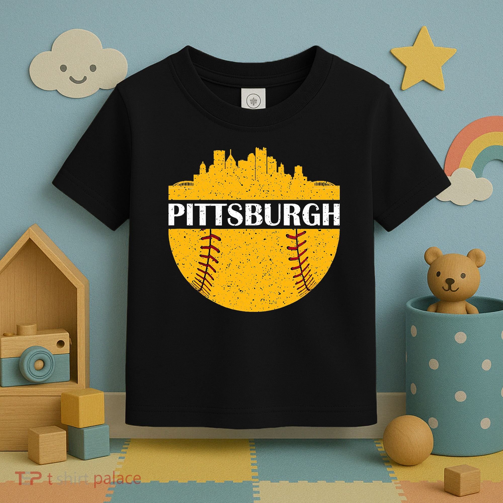 Distressed Novelty Pirate Pittsburgh Baseball Cityscape Toddler T-Shirt
