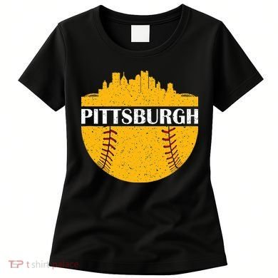 Distressed Novelty Pirate Pittsburgh Baseball Cityscape Women's T-Shirt