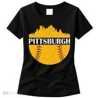Distressed Novelty Pirate Pittsburgh Baseball Cityscape Women's T-Shirt thumb 0