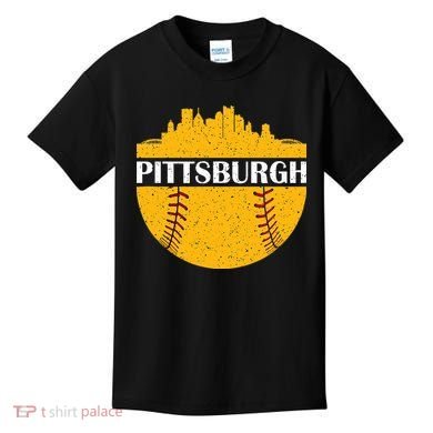 Distressed Novelty Pirate Pittsburgh Baseball Cityscape Kids T-Shirt