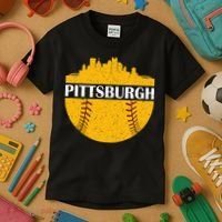 Distressed Novelty Pirate Pittsburgh Baseball Cityscape Kids T-Shirt thumb 3