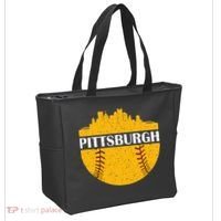 Distressed Novelty Pirate Pittsburgh Baseball Cityscape Tote Bag thumb 2
