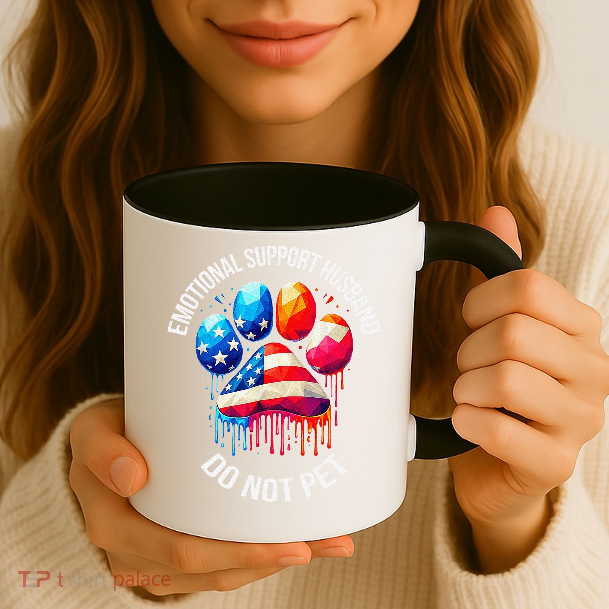 Do Not Pet Emotional Support Husband Funny US Flag Women Coffee Mug