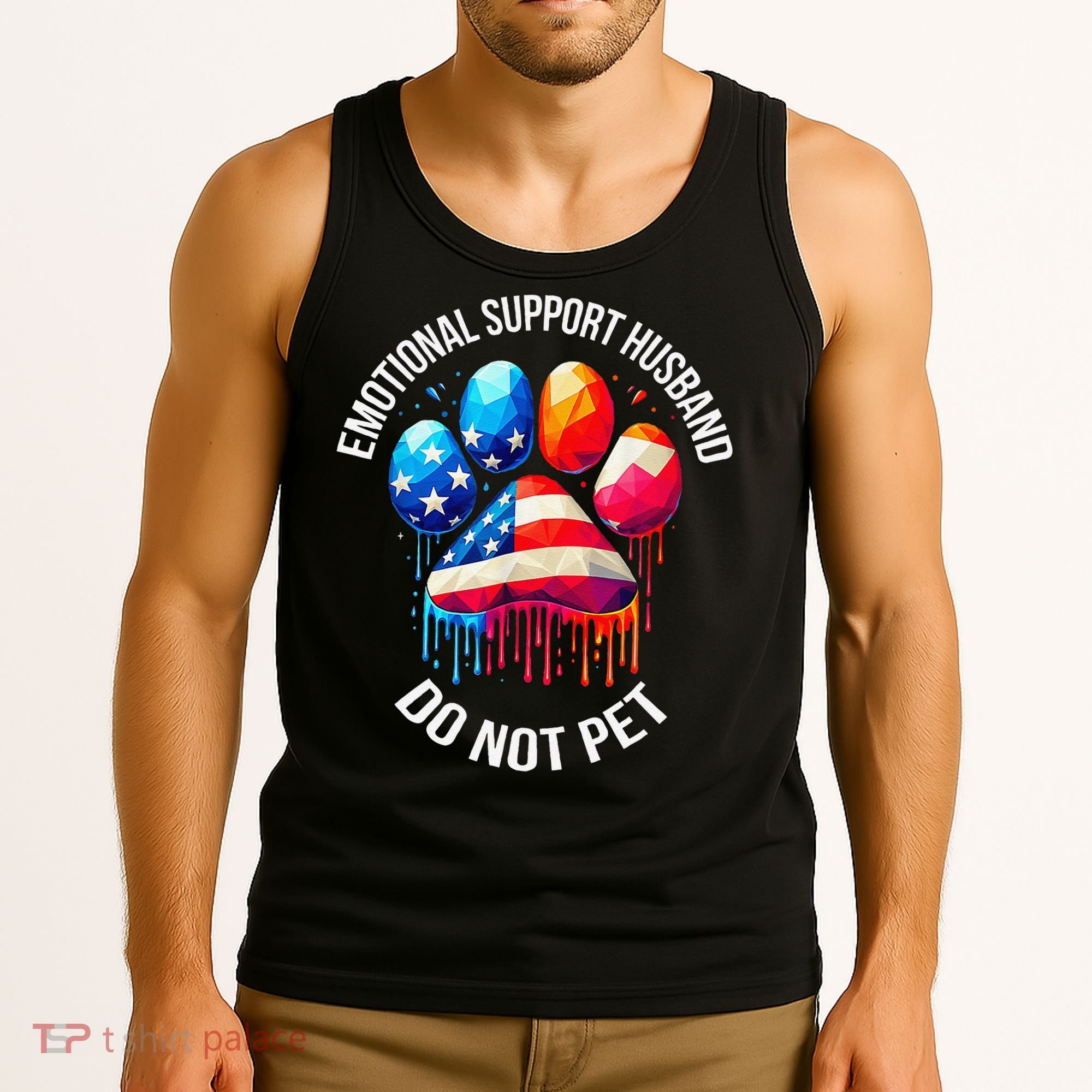 Do Not Pet Emotional Support Husband Funny US Flag Women Tank Top