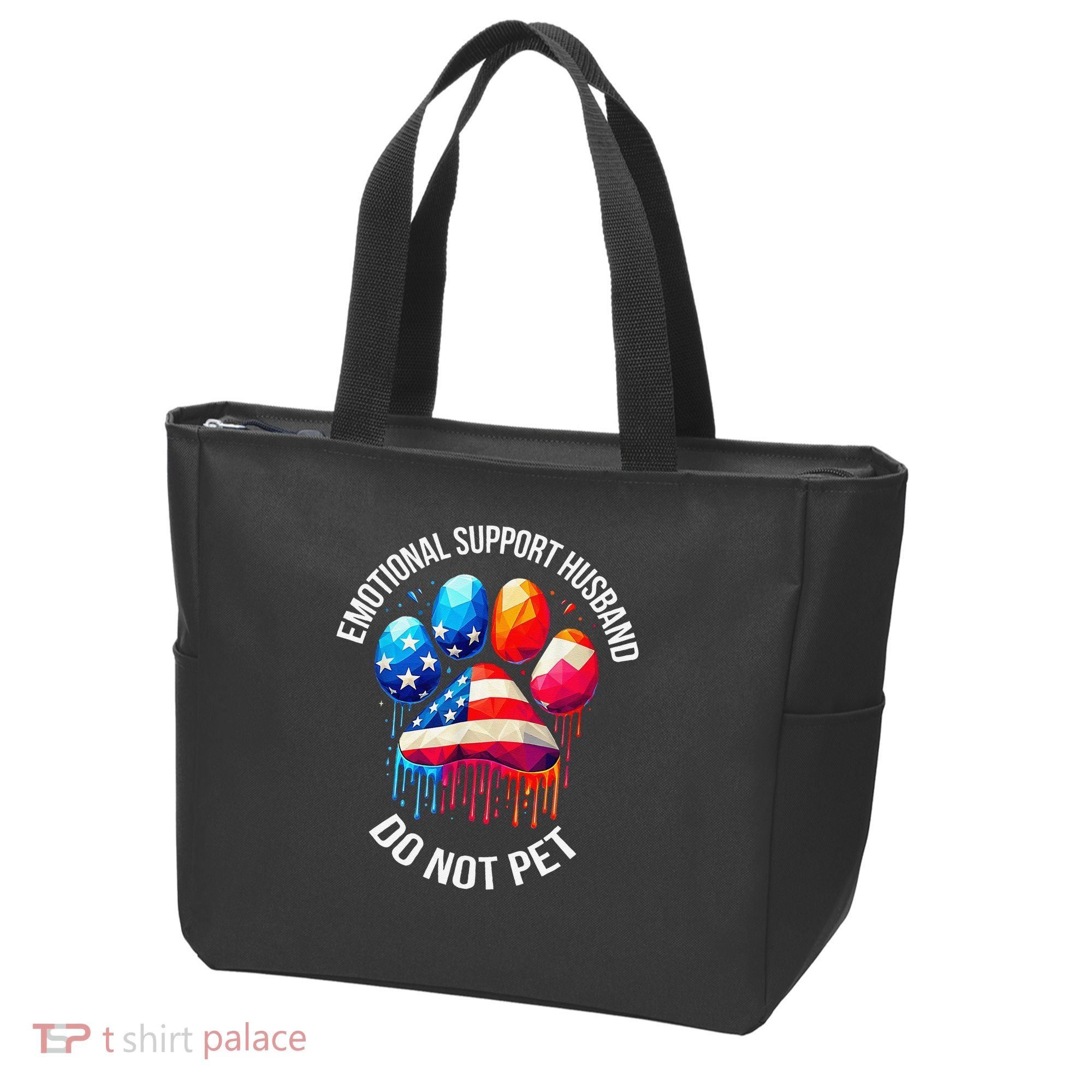 Do Not Pet Emotional Support Husband Funny US Flag Women Tote Bag