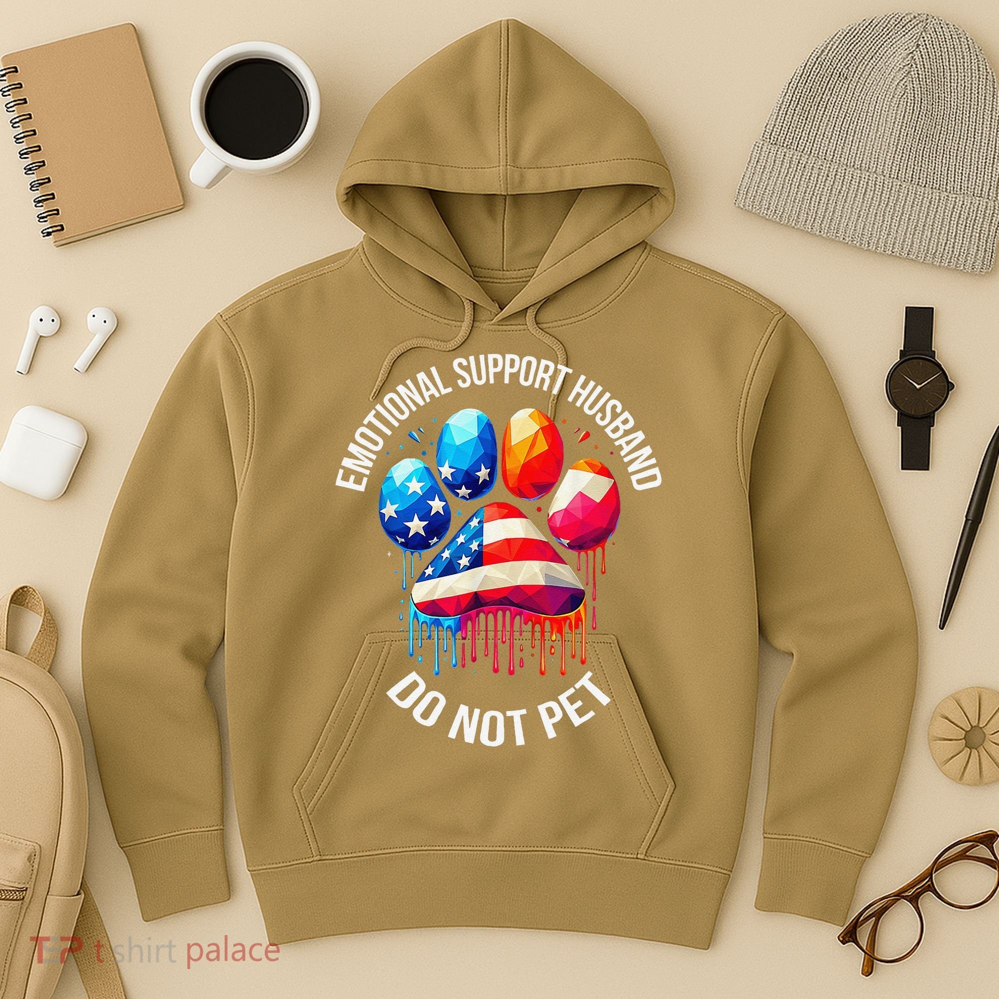 Do Not Pet Emotional Support Husband Funny US Flag Women Hoodie