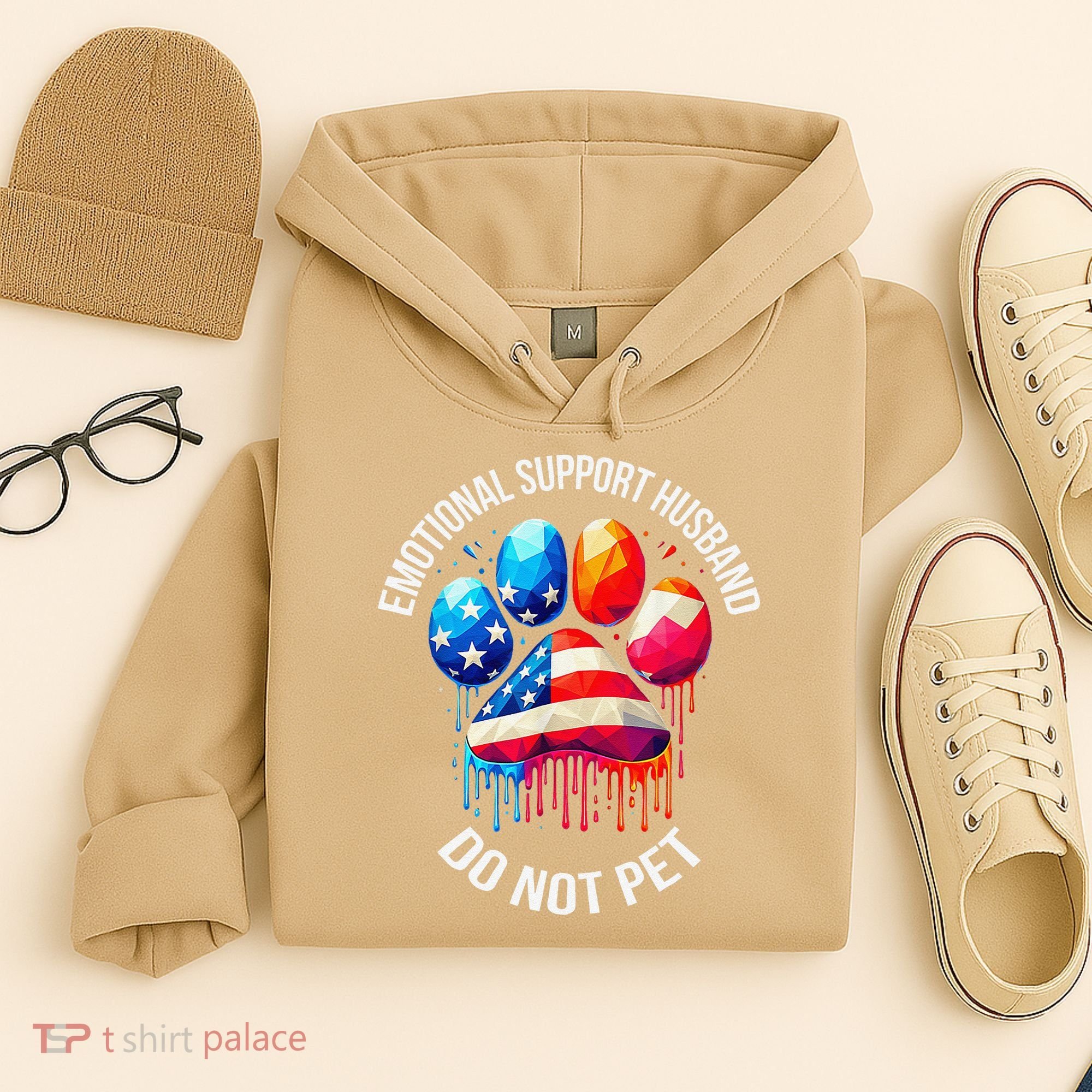 Do Not Pet Emotional Support Husband Funny US Flag Women Hoodie