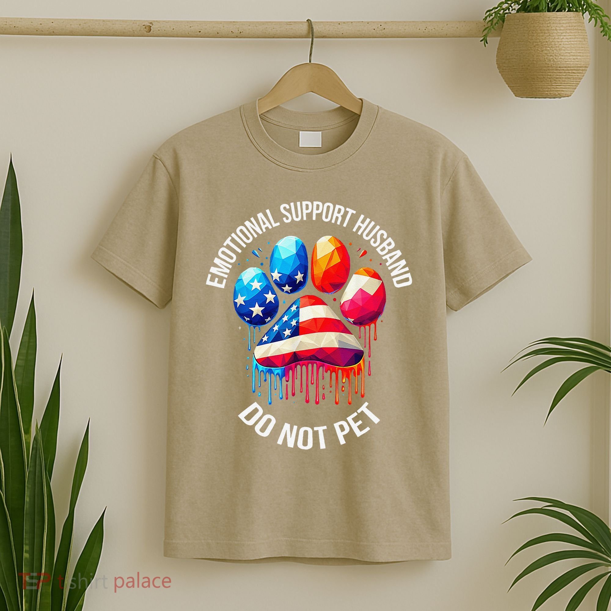 Do Not Pet Emotional Support Husband Funny US Flag Women T-Shirt