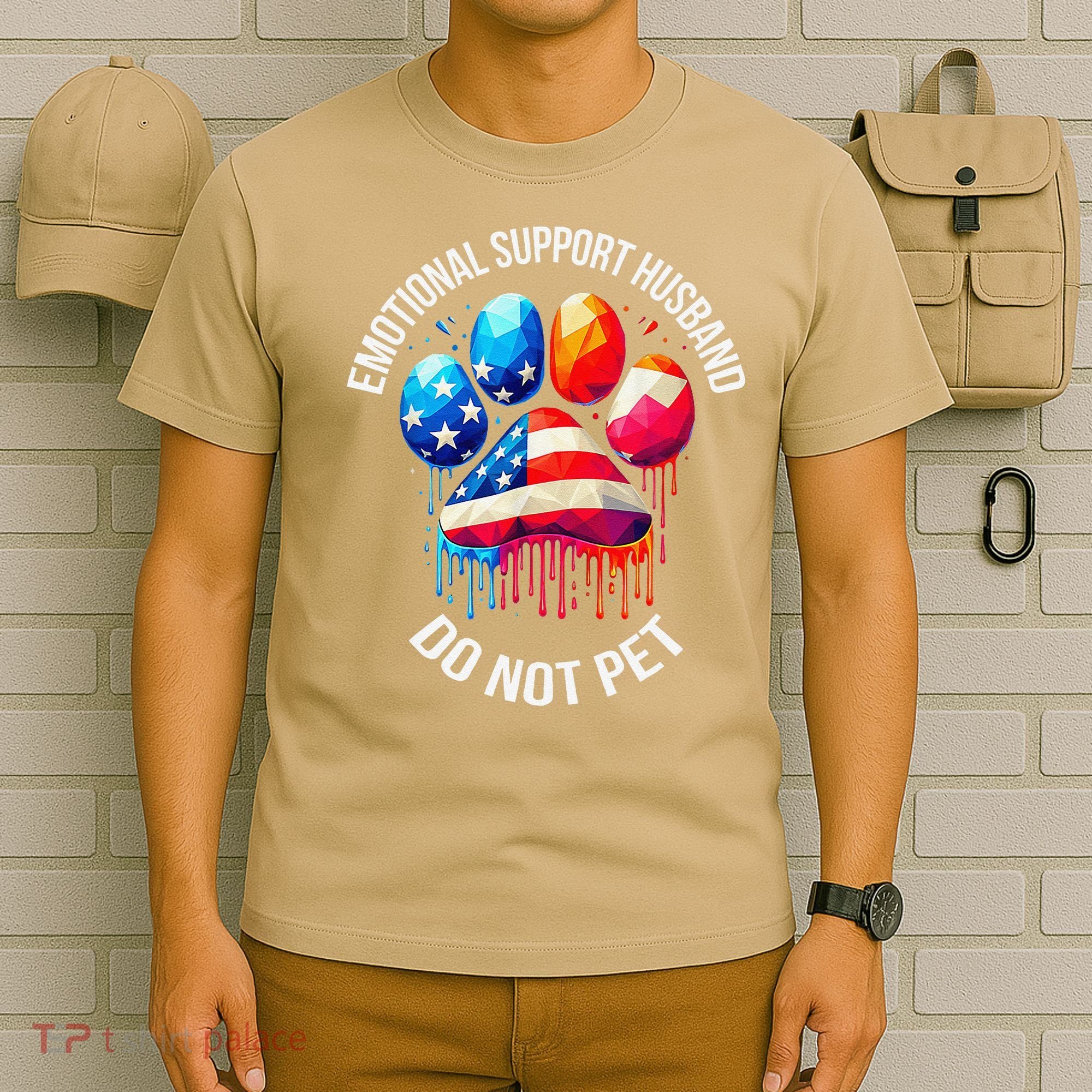 Do Not Pet Emotional Support Husband Funny US Flag Women T-Shirt