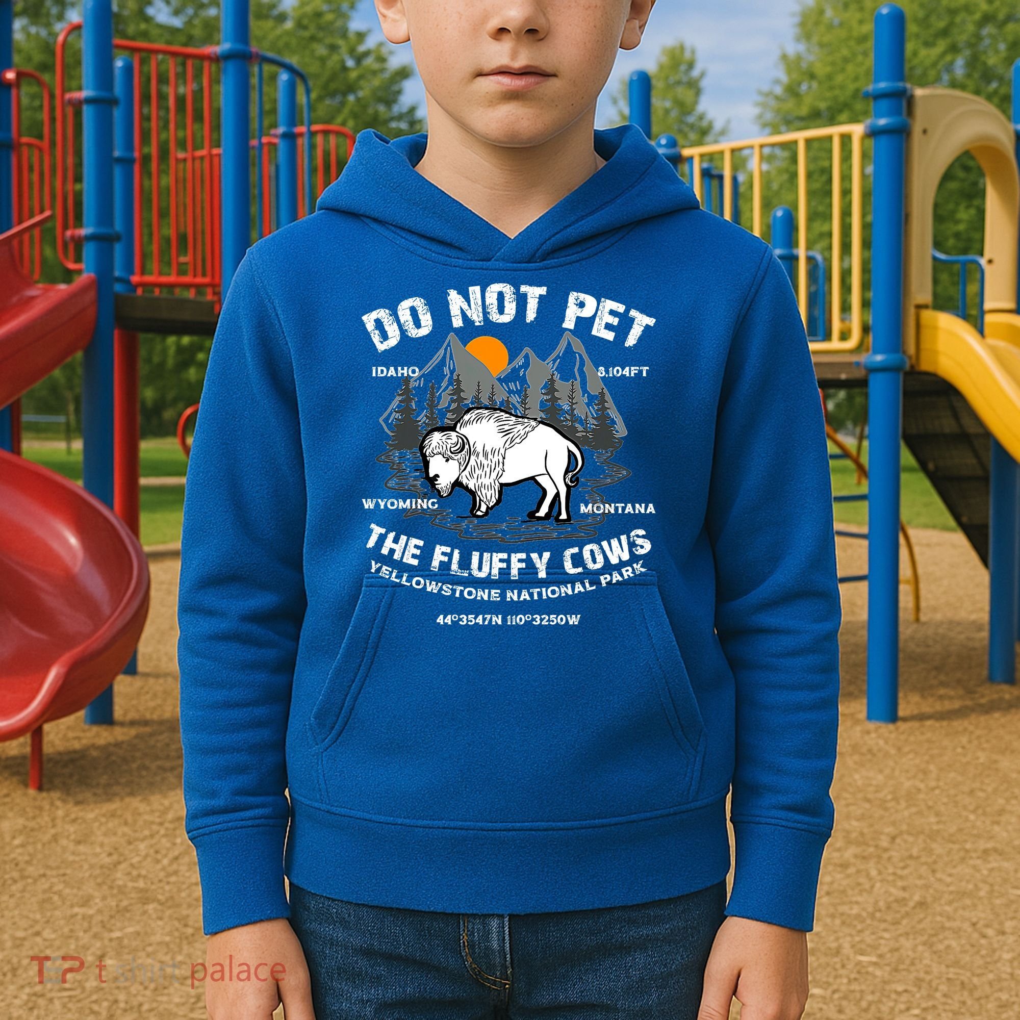 Do Not Pet The Fluffy Cows Bison Yellowston.e Funny Kids Hoodie