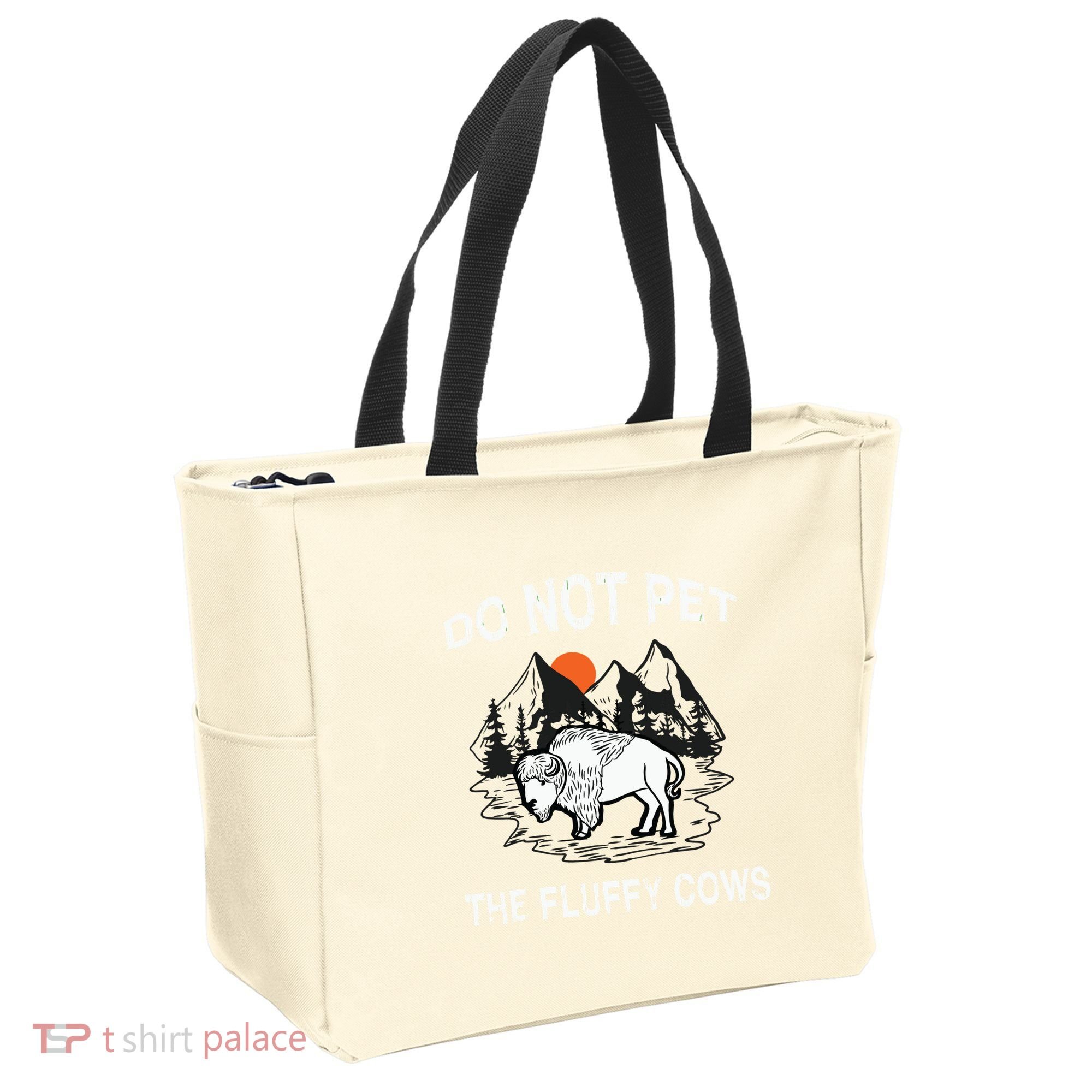 Do Not Pet The Fluffy Cows Funny Bison Gift Yellowstone Park Tote Bag