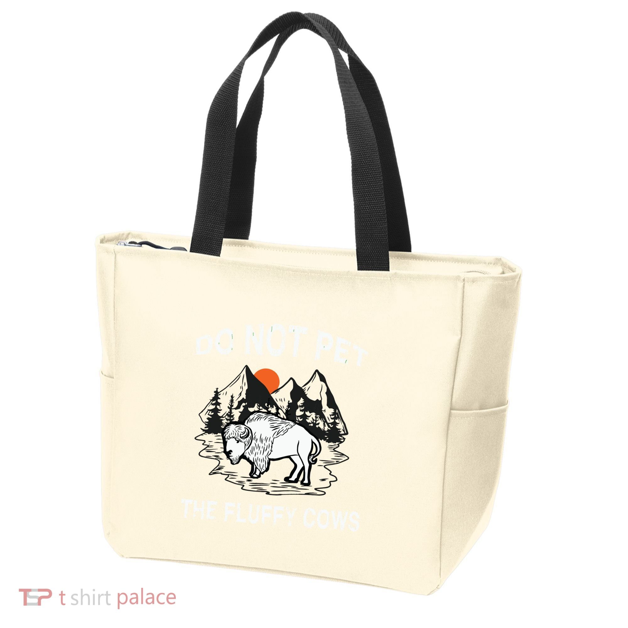Do Not Pet The Fluffy Cows Funny Bison Gift Yellowstone Park Tote Bag