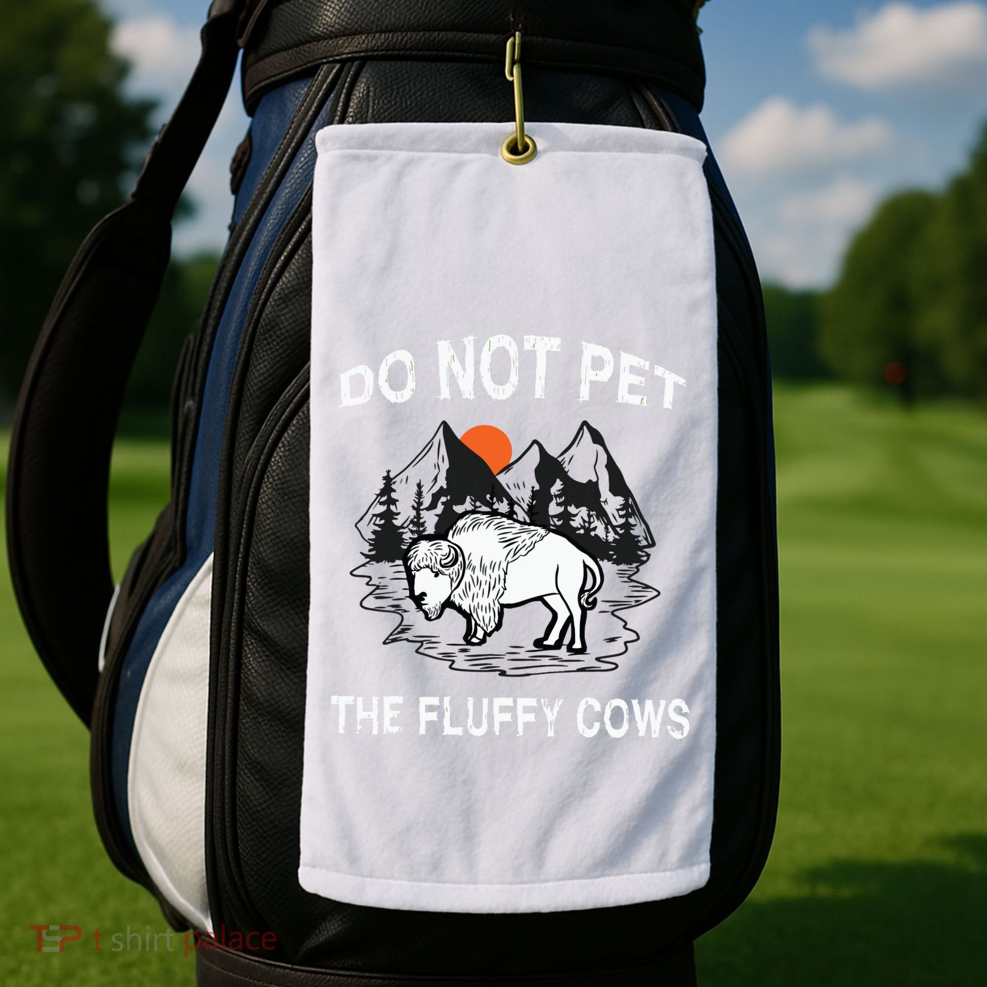 Do Not Pet The Fluffy Cows Funny Bison Gift Yellowstone Park Golf Towel