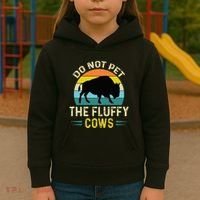 Do Not Pet the Fluffy Cows Funny Bison Yellowstone Park Kids Hoodie thumb 3