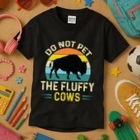 Do Not Pet the Fluffy Cows Funny Bison Yellowstone Park Kids T-Shirt thumb 3