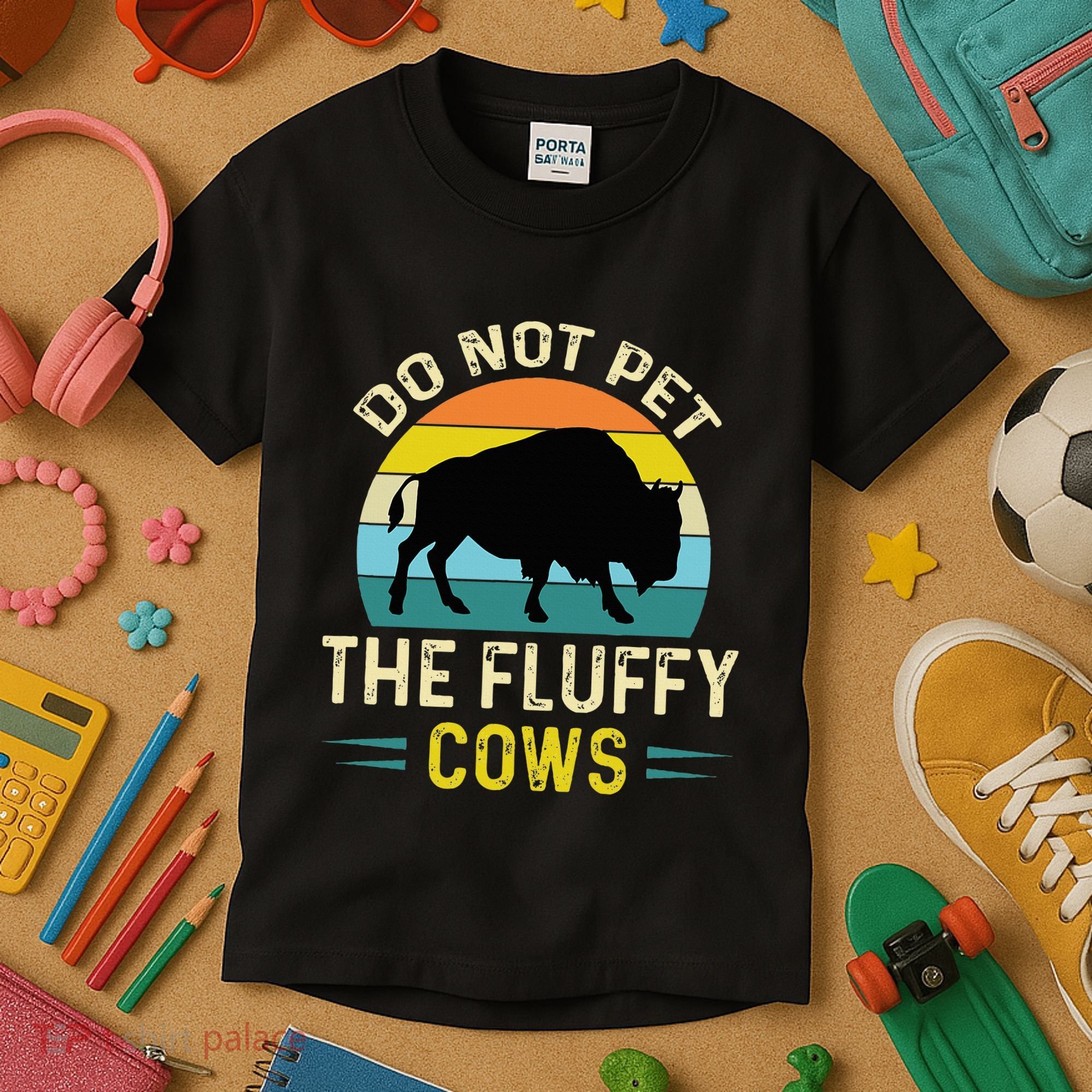 Do Not Pet the Fluffy Cows Funny Bison Yellowstone Park Kids T-Shirt