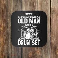 Drummer Never Underestimate An Old Man With A Drum Set Funny Great Gift Coaster thumb 0