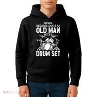 Drummer Never Underestimate An Old Man With A Drum Set Funny Great Gift Kids Hoodie thumb 4