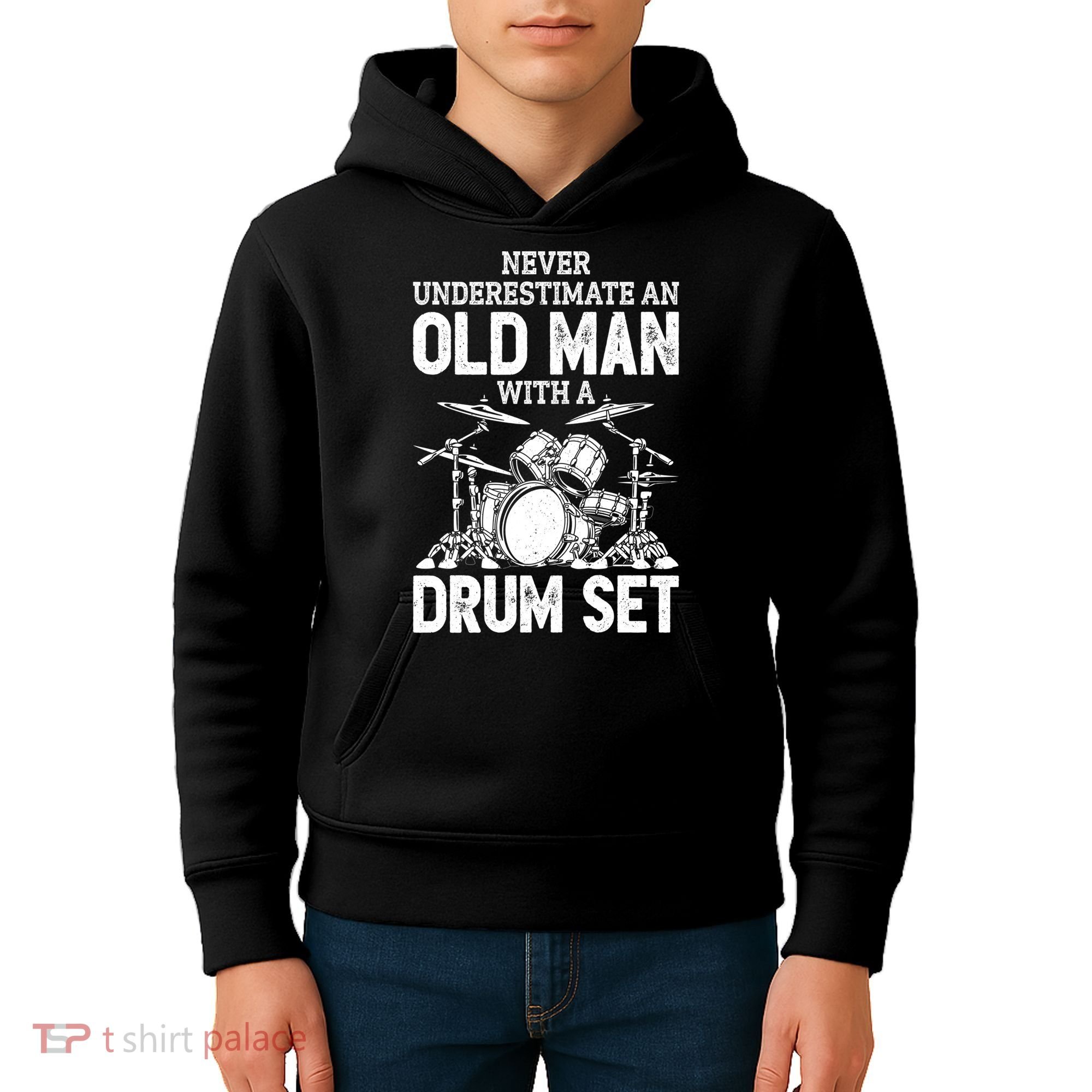 Drummer Never Underestimate An Old Man With A Drum Set Funny Great Gift Kids Hoodie