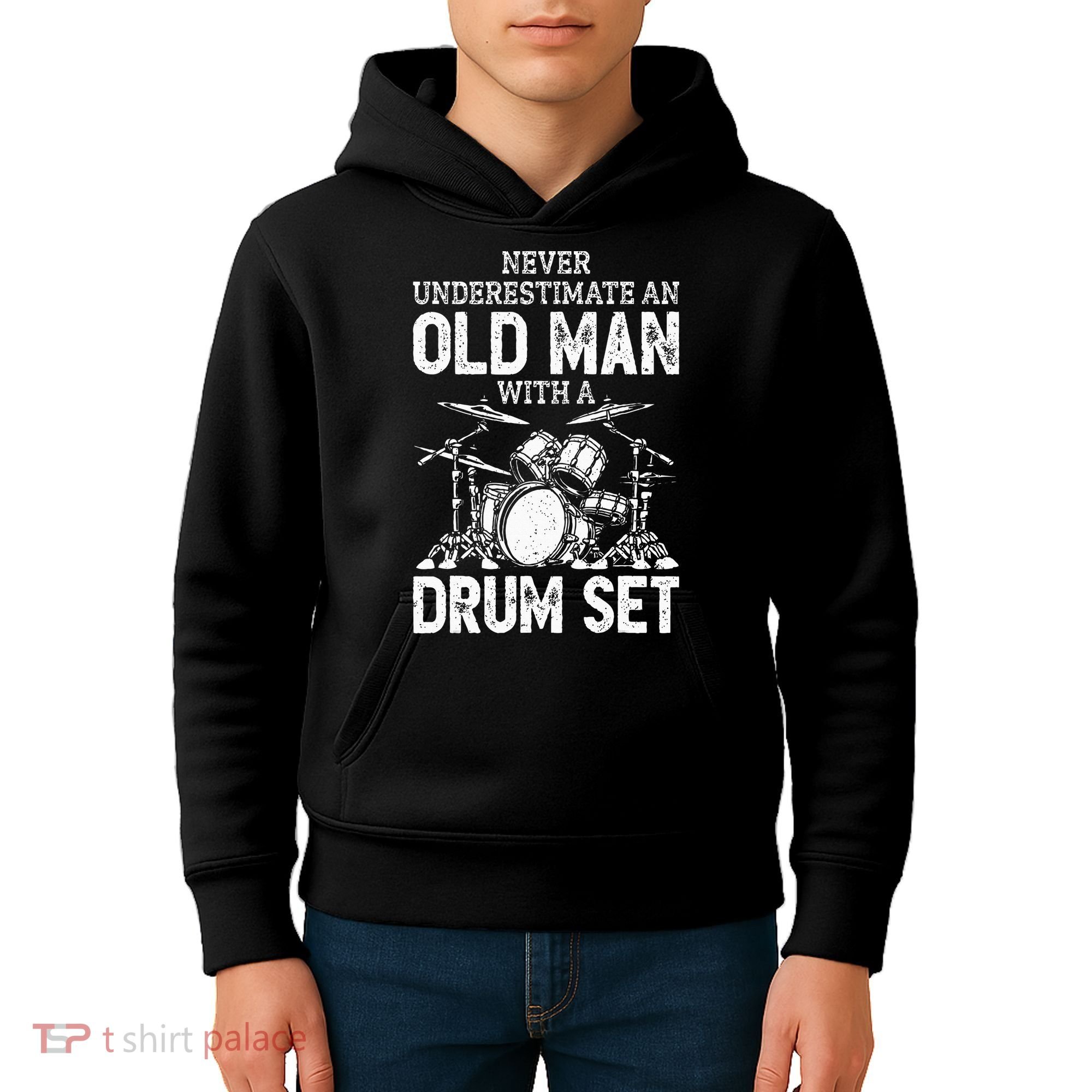 Drummer Never Underestimate An Old Man With A Drum Set Kids Hoodie