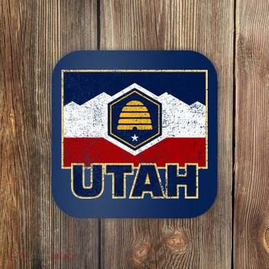 Distressed New Utah Flag Coaster