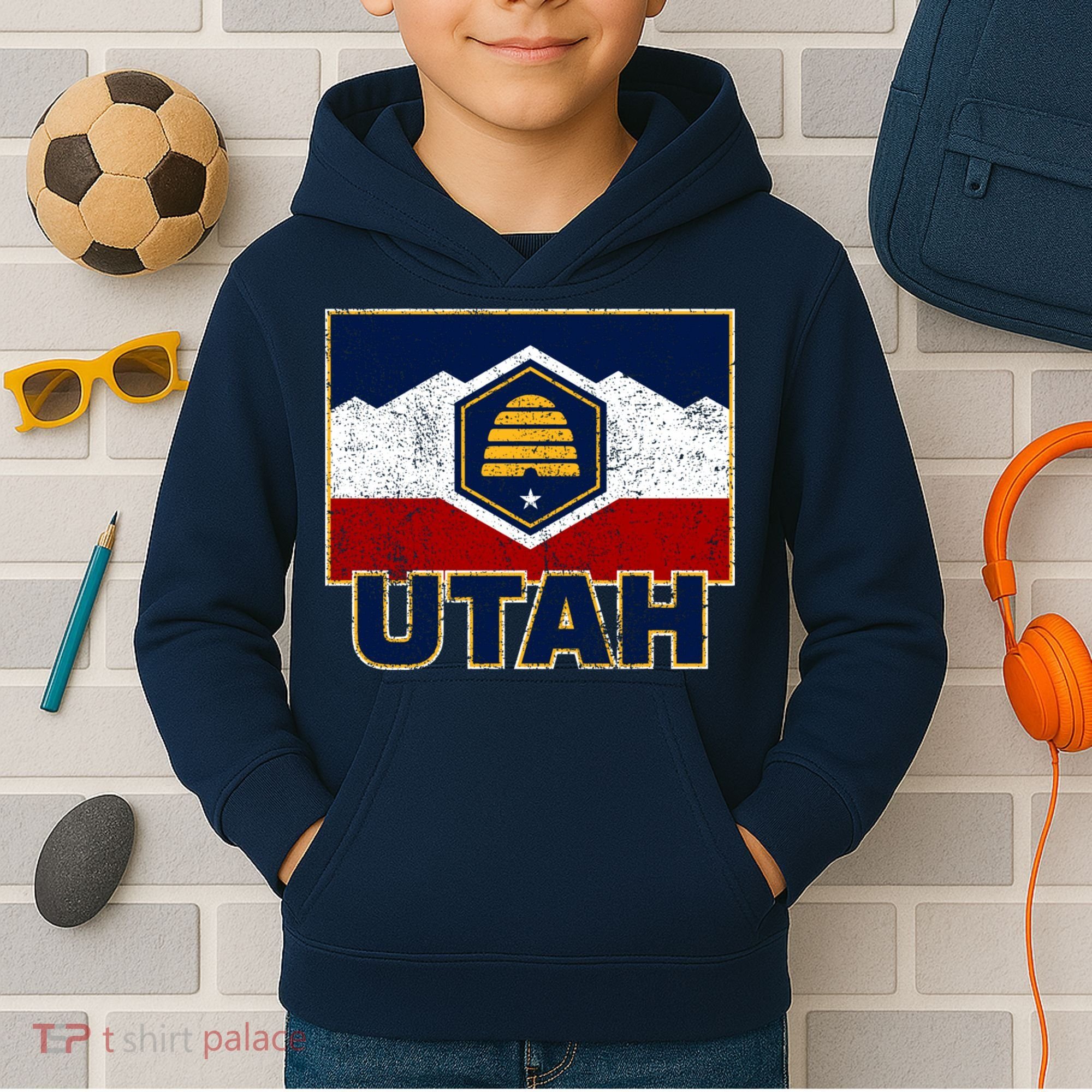 Distressed New Utah Flag Kids Hoodie