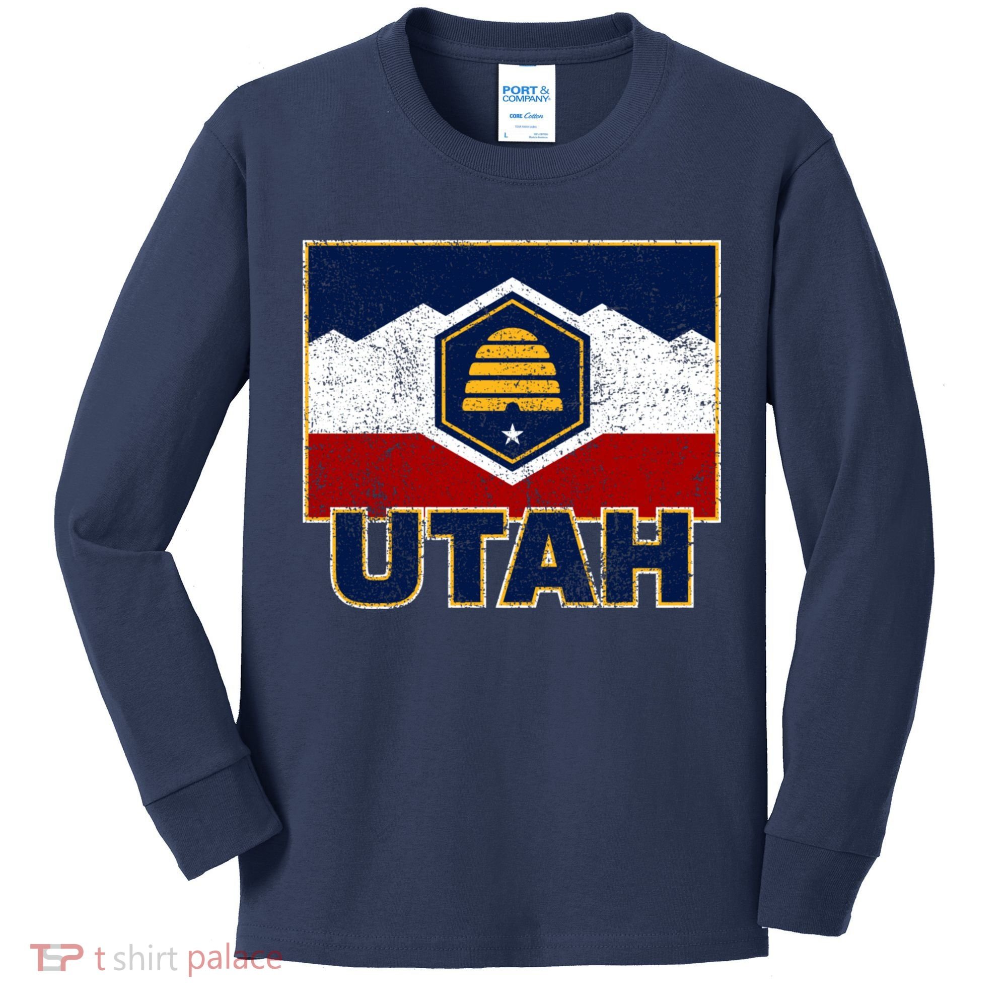 Distressed New Utah Flag Kids Long Sleeve Shirt