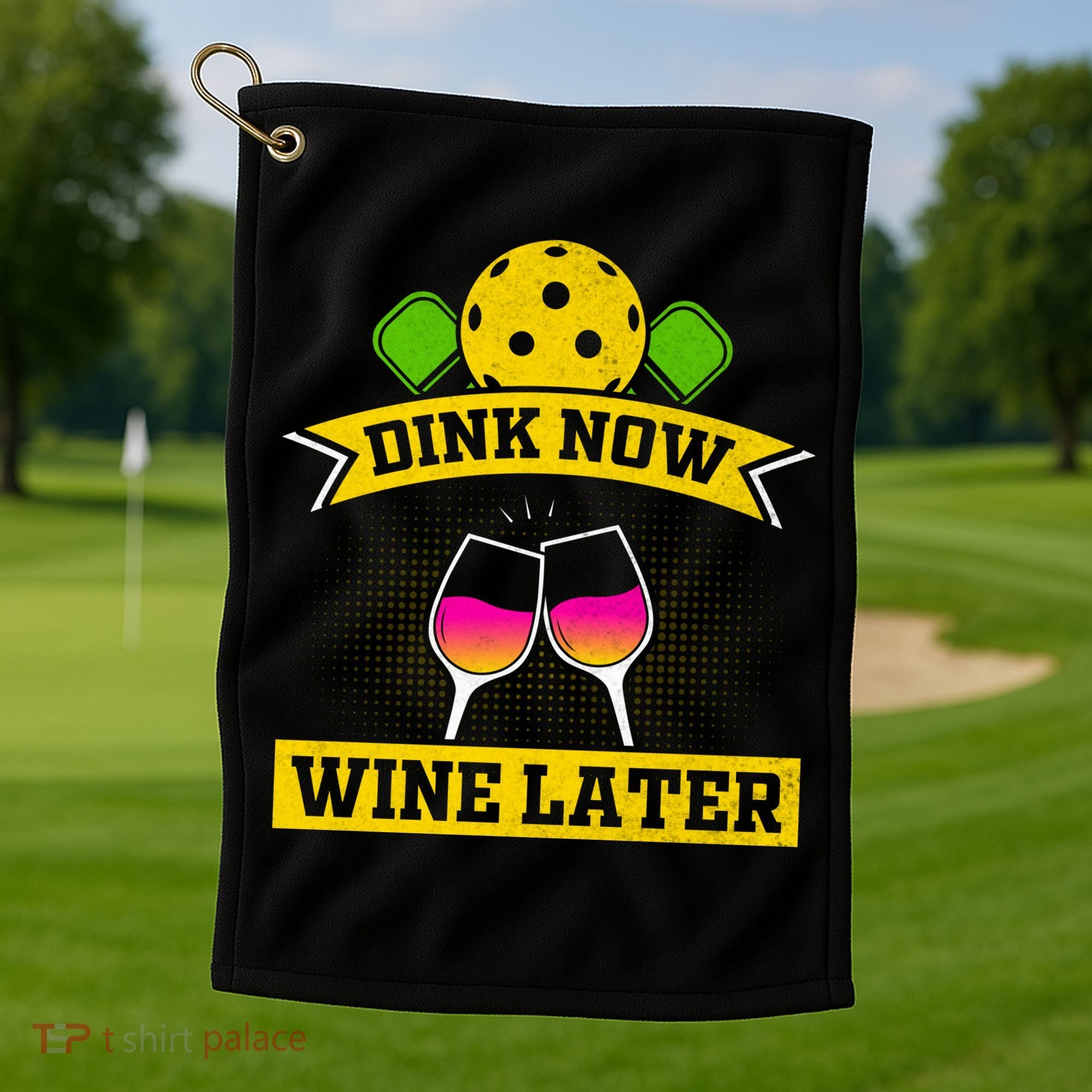 Dink Now Wine Later Pickleball Funny Gift For Pickleball Fan Golf Towel