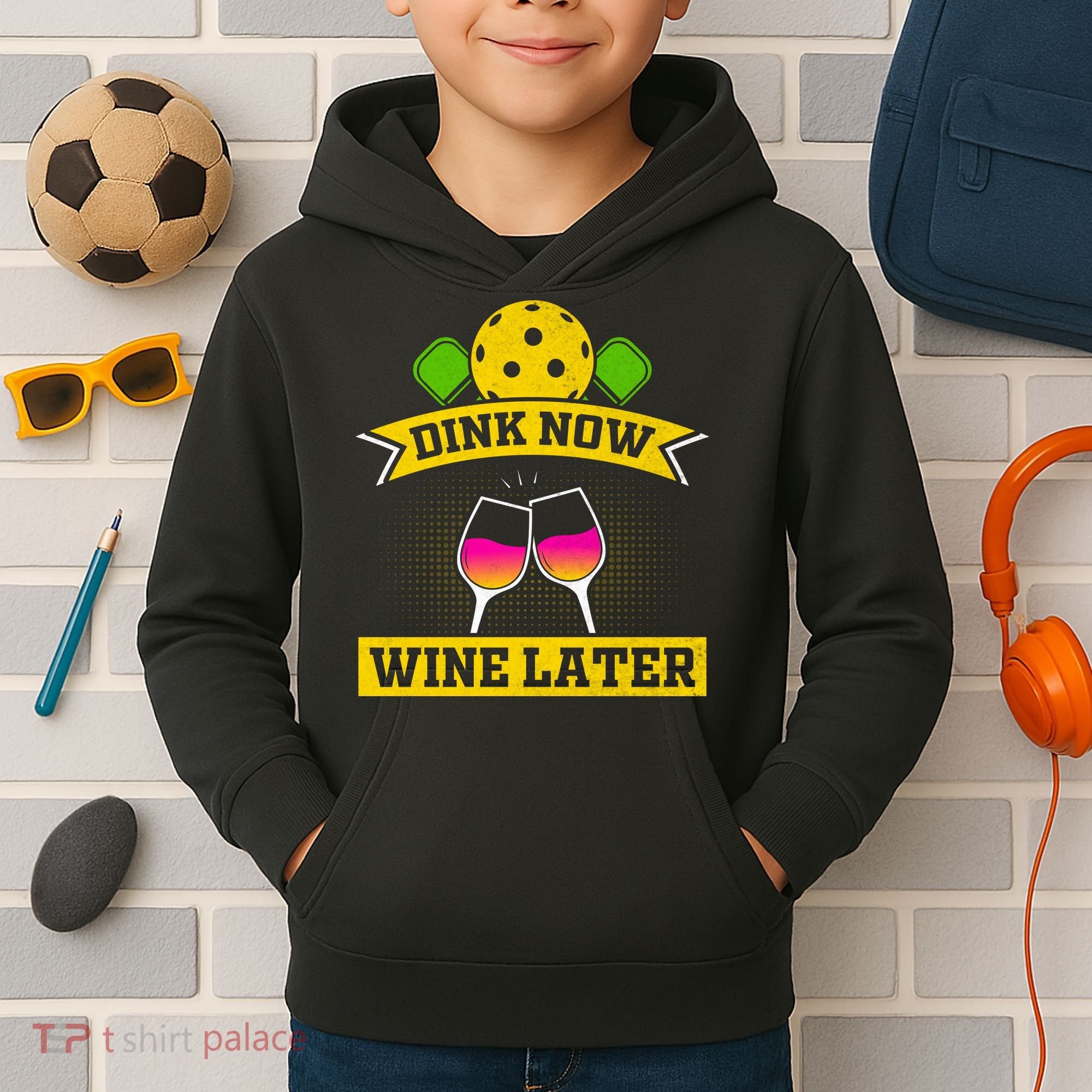 Dink Now Wine Later Pickleball Funny Gift For Pickleball Fan Kids Hoodie