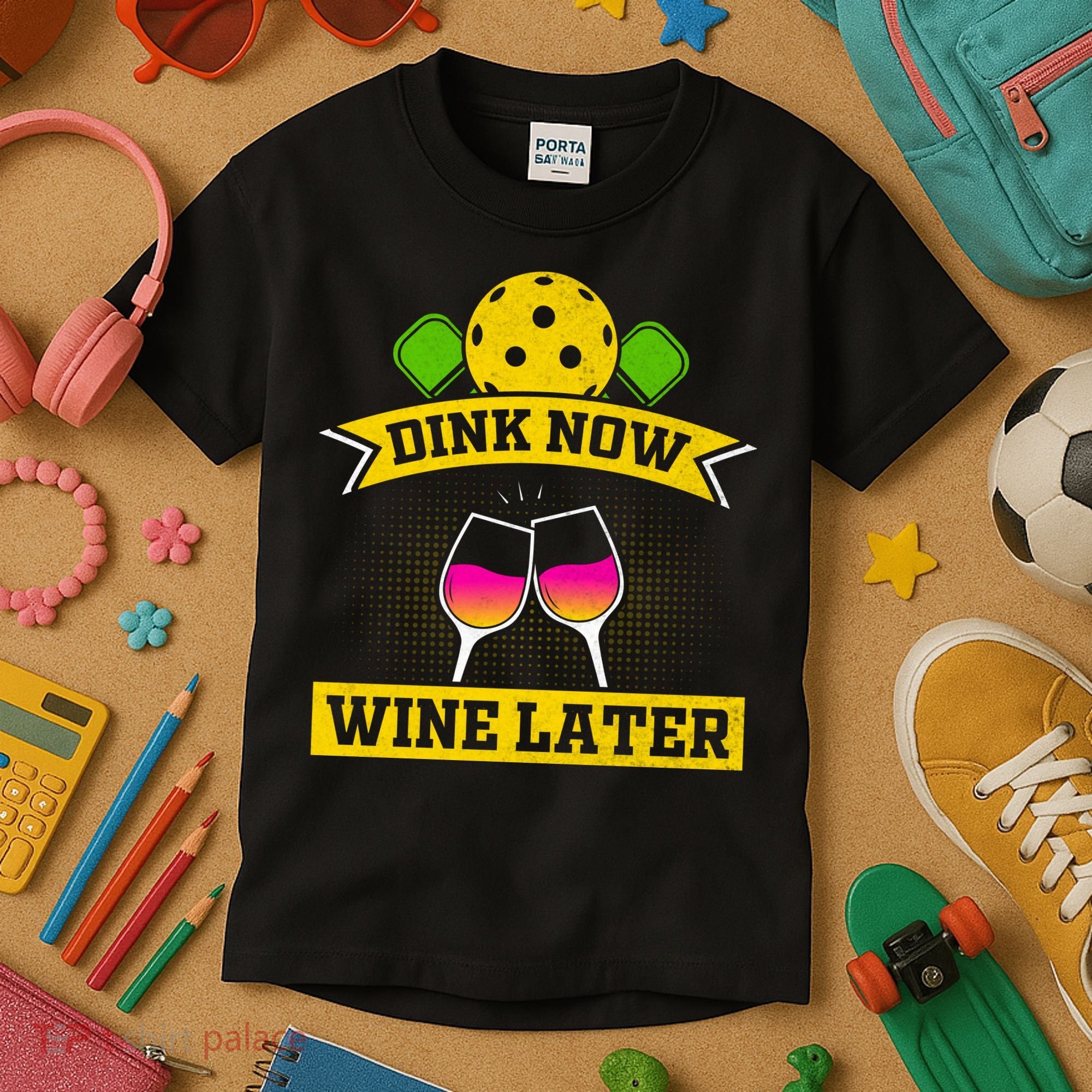 Dink Now Wine Later Pickleball Funny Gift For Pickleball Fan Kids T-Shirt