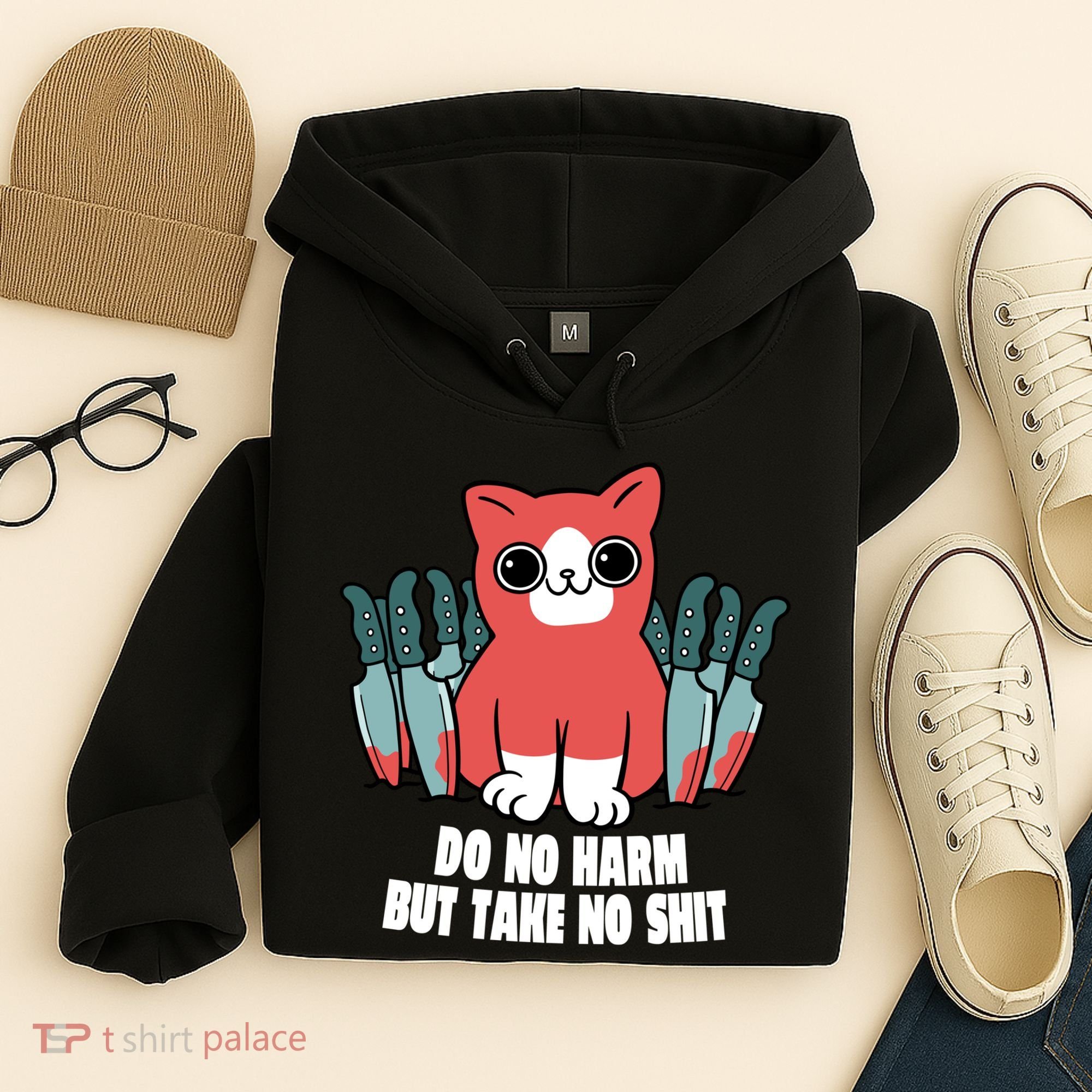Do Know Harm Take No Sh*t Funny Cat Knifes Hoodie
