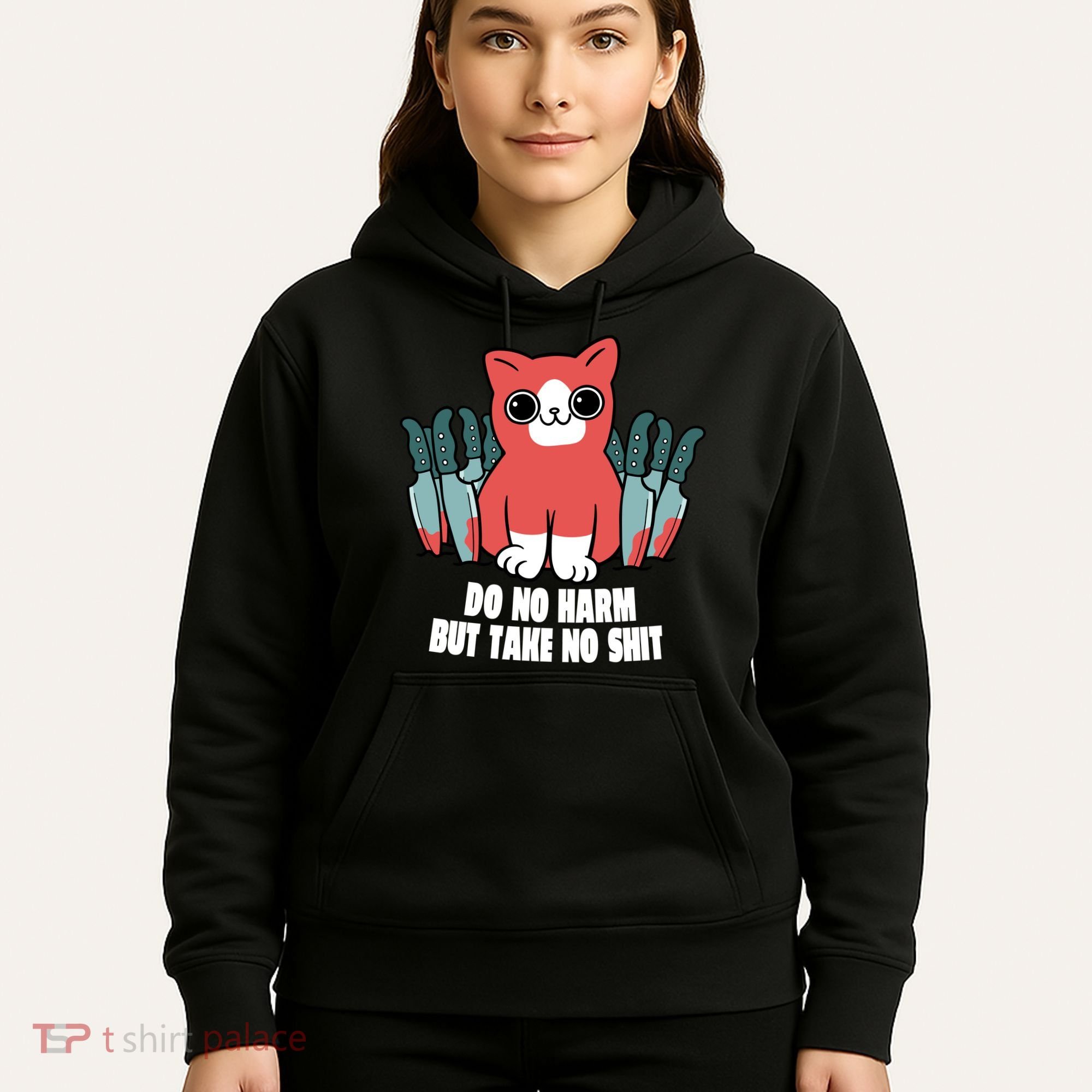 Do Know Harm Take No Sh*t Funny Cat Knifes Hoodie