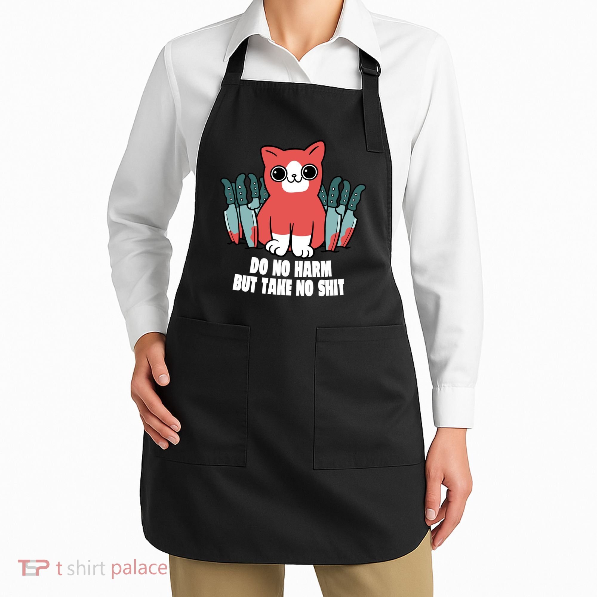 Do Know Harm Take No Sh*t Funny Cat Knifes Apron