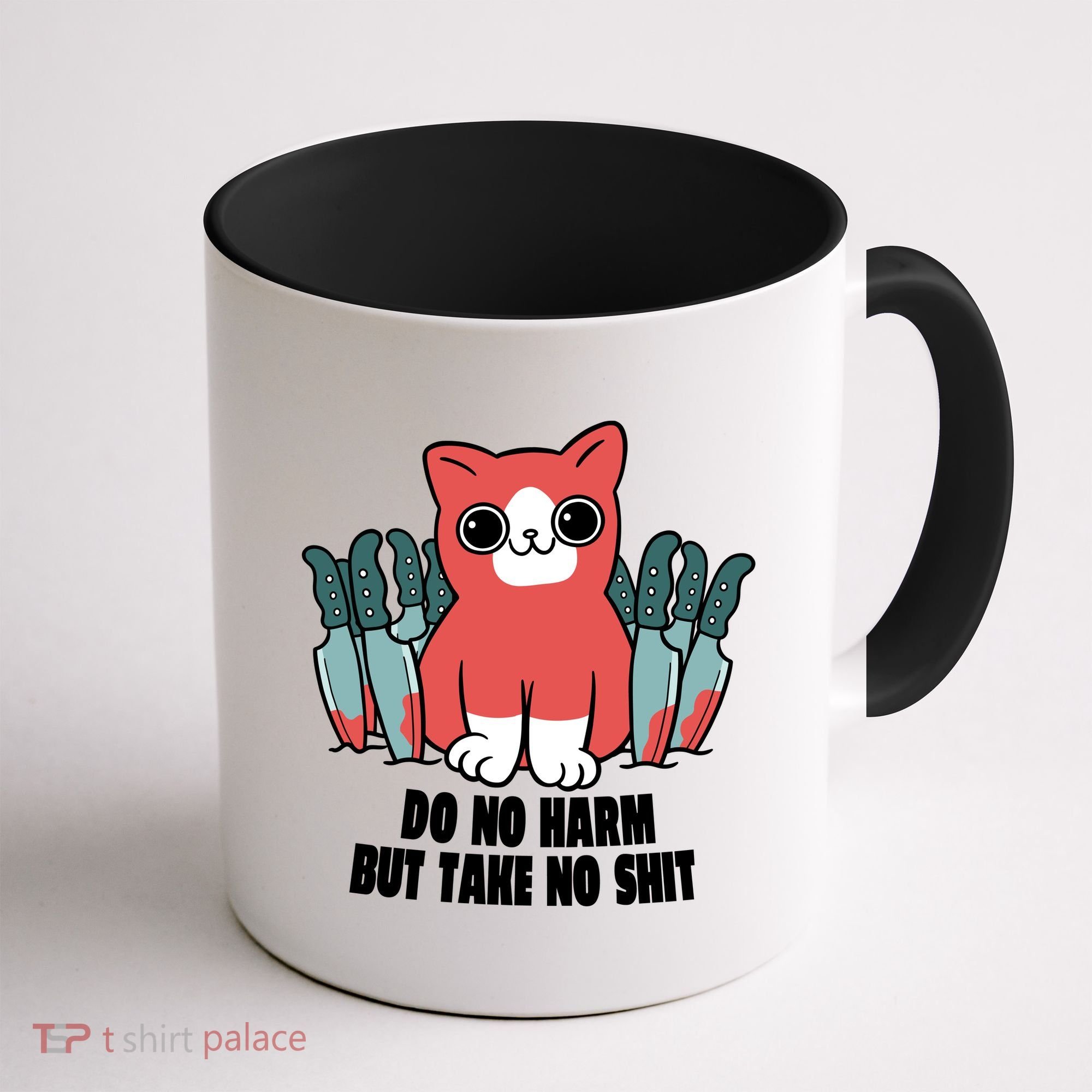 Do Know Harm Take No Sh*t Funny Cat Knifes Coffee Mug
