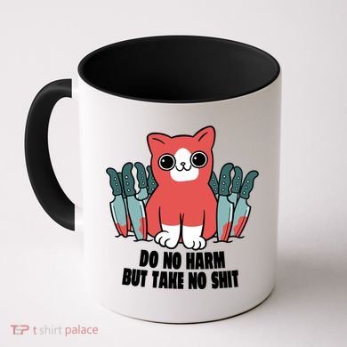 Do Know Harm Take No Sh*t Funny Cat Knifes Coffee Mug