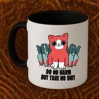 Do Know Harm Take No Sh*t Funny Cat Knifes Coffee Mug thumb 2