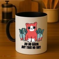 Do Know Harm Take No Sh*t Funny Cat Knifes Coffee Mug thumb 4