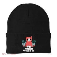 Do Know Harm Take No Sh*t Funny Cat Knifes Beanie thumb 0
