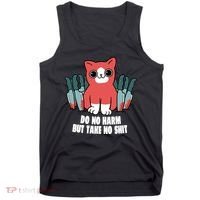 Do Know Harm Take No Sh*t Funny Cat Knifes Tank Top thumb 0
