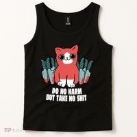 Do Know Harm Take No Sh*t Funny Cat Knifes Tank Top thumb 2