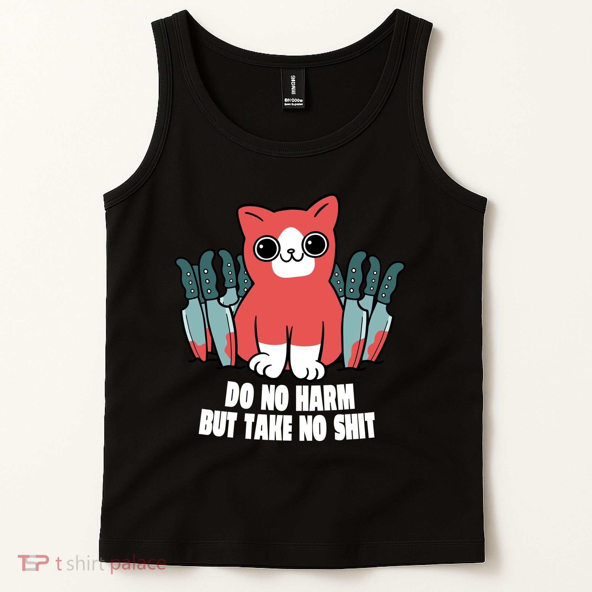 Do Know Harm Take No Sh*t Funny Cat Knifes Tank Top